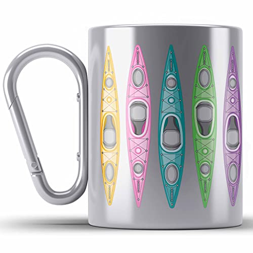 Trendation - Kajak Geschenk Edelstahl Tasse Karabiner Mit Spruch Kajakfahrer Geschenkidee Karabiner Edelstahl Tasse Karabiner Edelstahl Kanu Padelboot Geschenke Kajakfahrer (Silber)