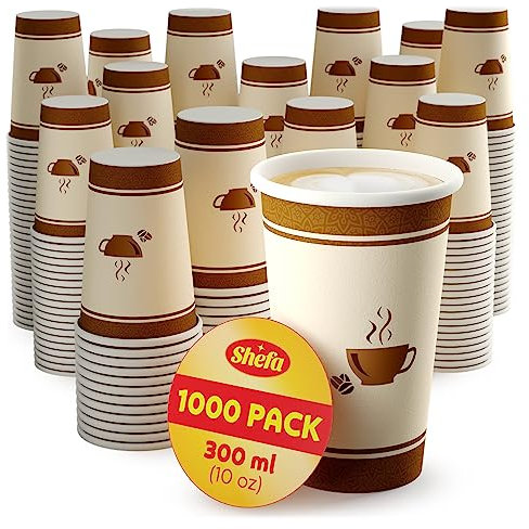 Shefa 10oz, 1000 Paper Cups - Heat-Resistant, BPA-Free Coffee Cups for Hot and Cold Drinks - Takeaway for Coffee Shops