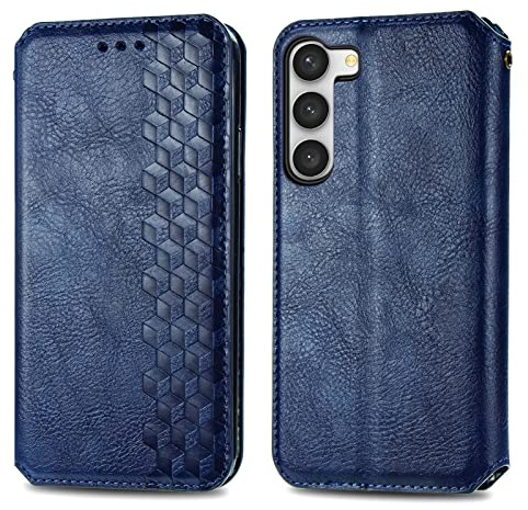 Roar Handyhülle für Samsung S23 Handy Flip Case 3D Würfel Blau | PU Leder Klapphülle im 3D Würfel Design: 2 Kartenfächer, Geldfach, stoßfeste Handytasche, sicherer Rundumschutz
