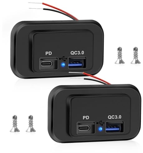 12V USB Buchse Campervan, Auto Ladegerät Adapter, Auto Telefon Ladegerät, QC3.0 USB & PD Typ C Schnellladung USB Auto Ladegerät Buchse 12V für Boot SUV Camper Caravan RV Truck