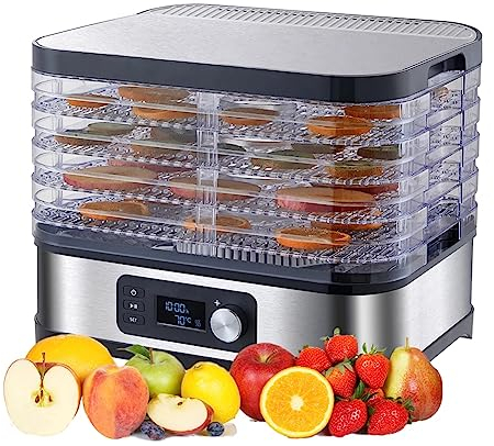 5 Trays Food Dryer Dehydrator, Electric Food Dehydrator, Stainless Steel Fruit Dryer Machine, with Digital Timer and Temperature Control, Fruit Dryer, for Fruit Vegetable Meat Beef Jerky