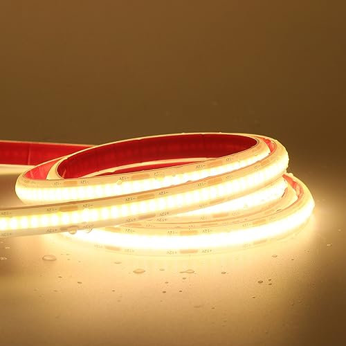 XUNATA Ruban LED COB Autocollant, 320Leds/m IP68 étanche 12V Super Lumineux Bandeau flexible Ruban LED Light Strip pour Escalier, Chambre, Noël, Fête, etc (Blanc chaud, 2M)