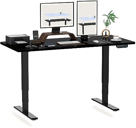 FLEXISPOT E6 MAX 160x80cm Electric Standing Desk with USB Dual Motors 3 Stage One Piece Height Adjustable Sit Stand Up with Memory Smart Panel(Black Frame+Black Top)