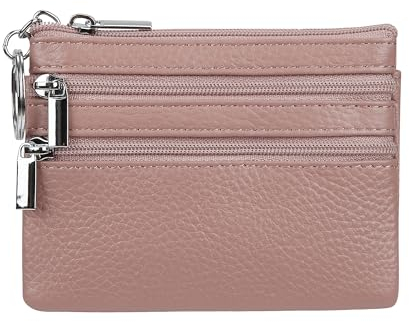 Damen Geldbörse aus echtem Leder, Mini-Beutel, Kleingeldbörse mit Schlüsselanhänger, dunkelrosa, Einheitsgröße, Münzgeldbörse
