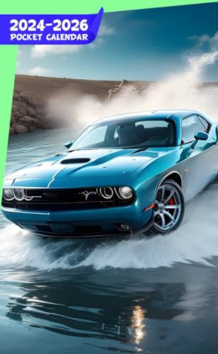 Pocket Calendar 2024 - 2026: Three-Year Monthly Planner for Purse , 36 Months from January 2024 to December 2026 | Dodge Challenger in water
