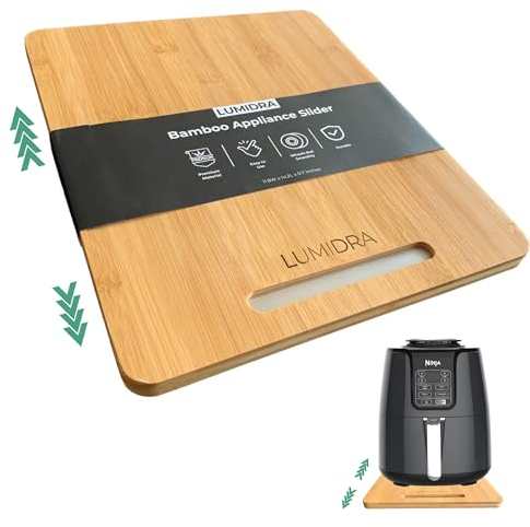 Lumidra Bamboo Appliance Slider, Sliding Tray for Coffee Maker, Kitchen Countertop Appliance Rolling Tray, Coffee Pot Slider Tray with Rubber Wheels (Long(11.8Wx14.2L))