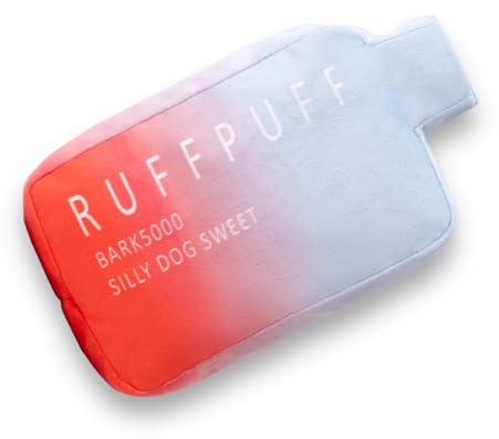 RUFF PUFF Funny Cute Plush Dog Toy With Squeaker - Parody Puppy Toy - Dog Birthday Gift - Red