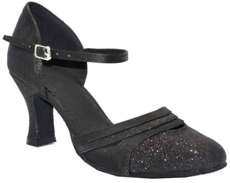 SH. SHUTUP.DANCE Damen Glitzer Ballsaal Tanzschuhe Praxis Latein Mid Heel 7,5 CM Salsa Pumps Tango Jazz Chacha Maßgeschneiderte Ferse, Schwarz , 40.5 EU