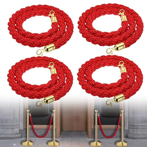 Personenleitsystem Absperrkordel 4er-Pack rote Samtseilbarriere, Samtseile für Party und roten Teppich, Massenkontrolle-Stützseil, VIP-Hängeseile / geflochtene Seile ( Color : Braided-Gold Hook , Size