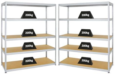 PROREGAL Mega Deal 2er-Set Schwerlastregale Giant Elephant 180x150x60cm mit 5 Ebenen Fachlast 200kg Verzinkt, Kellerregal, Steckregal, Garagenregal, Lagerregal
