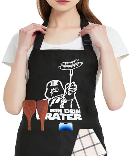 YALiya Star Wars Grillschürze Für Männer, Fun Bedruckte Kochschürze Herren, Schürze Herren, Mit 2 Taschen 98cm Große Männer Grillschürze Für Männer Lustig Star Wars Geschenke Für Männer