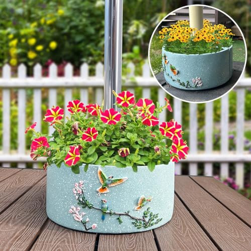 Tbpro 2pcs Patio Umbrella Planter Around Umbrella Planter Blue Weatherproof with Drainage Holes Half-Circle Planter Pots with Umbrella Rod Hole for Terrace Tables