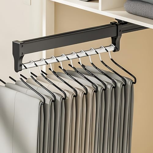 ANXJLEO Ausziehbare Hosenbügel Platzsparend, Ausziehbare Kleiderstange,Verstellbarer Kleiderschrank Teleskopstange Kleiderstange zum Aufhängen von Kleidung, Hosen und Krawatten (Schwarz, 30cm)