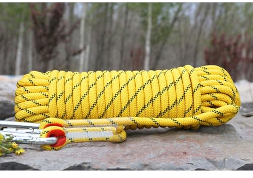 Outdoor-Seil, 12 mm, statisches Kletterseil, Baum Felsen, Flucht, 9,8 m/20,1 m/29,9 m/60 m/120,1 m/199,9 m, Rettungsseil für Outdoor, Survival, Wandern, Bergsteigen (Farbe: Gelb, Größe: 12 mm x 60 m
