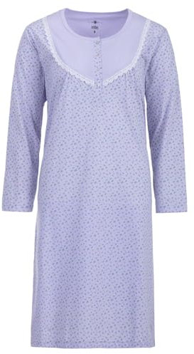 Zeitlos Nachthemd Damen Langarm Mille Fleur Spitze Knöpfe M-6XL Knopfleiste Schlafshirt, Farbe:Flieder, Größe:4XL
