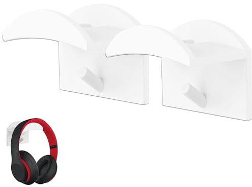 Soporte para auriculares, soporte para auriculares sin perforación, soporte de pared con gancho para auriculares, soporte para auriculares, para auriculares para juegos (blanco)