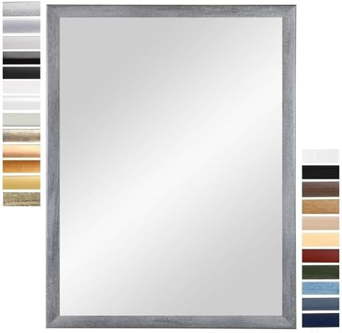 PrimeLuxe Wandspiegel 60 x 140 cm (Außenmaß) in Grau-gewischt | Farbe und Größe wählbar | Ganzkörperspiegel | Bad & Flur Spiegel | mit Holz Rahmen | Made IN Germany