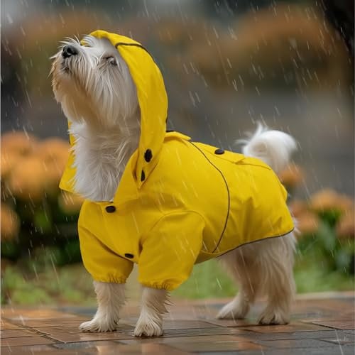 Navaris Regenmantel Regenjacke für Hunde - Regenmantel Hund wasserdicht - Hundemantel Hunderegenmantel Regencape aus PU und Polyester - Dog Raincoat - Gelb - S