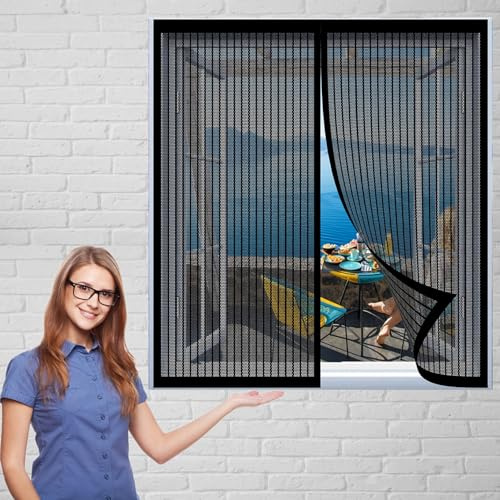 Zanzariera per Finestra 145 x 45 cm Montaggio Adesivo Zanzariera a Strisce Rete Super Fine Lavabile in Lavatrice per Finestre di Diverse Dimensioni, Nero