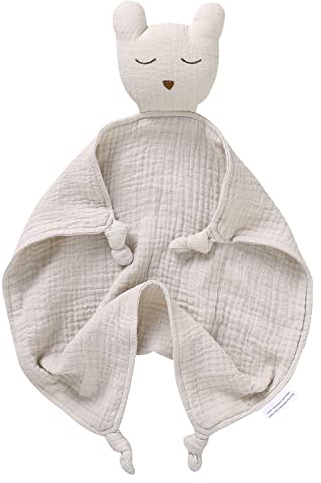 LAWKUL Baby-Schmusedecke, Musselin Bio-Baumwolle weiches Kuscheldecke | Bären-Stil, Geeignet für Jungen und Mädchen, 30×30cm