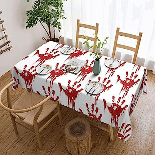 Kirschblütenbaum-Tischdecke, waschbar, Polyester, ideal für Buffettisch, Partys, Feiertagsessen, Hochzeit, rechteckige Tischdecke, 183 x 137 cm, blutige Handabdrücke, Einheitsgröße