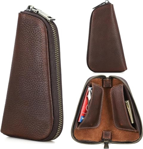 Custodia per pipa da viaggio in pelle pieno fiore, piccola custodia organizer porta accendino, design vintage fatto a mano, Marrone scuro, S-per 1 pipe