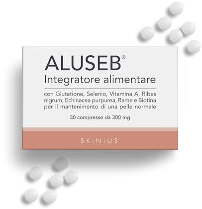 Skinius Aluseb Integratore per il Mantenimento di una Pelle Normale, 30cps | A Base di Glutatione, Selenio, Vitamina A, Ribes Nigrum, Echinacea Purpurea, Rame e Biotina, da 300mg