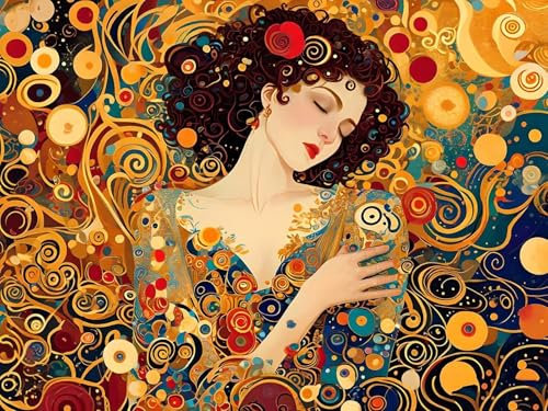 Klimt Malen Nach Zahlen, DIY Set Erwachsene Malen Nach Zahlen Schipper, auf Leinwand Acrylmalerei Nach Zahlen mit 3 Pinsel und Acrylfarben Leinwand Basteln Mädchen Geschenk 45x60cm (Rahmenlos) I-8872