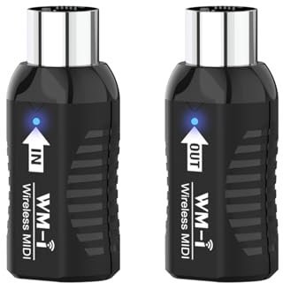 Kavolet Adaptador MIDI inalámbrico, transmisor/receptor de audio recargable, 2,4 GHz, latencia ultra baja, conector MIDI portátil integrado para instrumentos de viento, guitarra, teclado