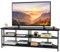 COSTWAY Meuble TV Angle, Meuble Télé avec Prise, 2 Prises, 1 USB, 1 Type-C, Petit Meuble TV pour 65, Meuble TV Bois 3 Niveaux, 3 Etagères Ouvertes, Design Compact (Noir)
