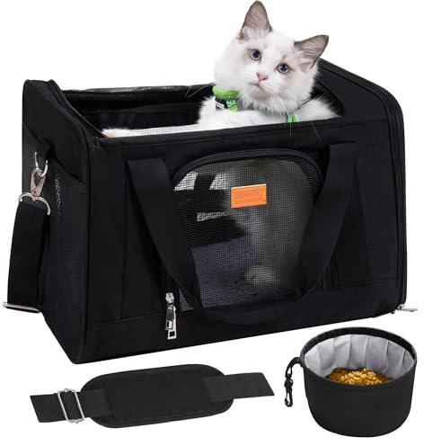 ROYPET Katzentragetasche, Hundetasche, Katzentasche, Katzen-Reisetasche, weiche Seiten und kratzfeste Netz-Katzentasche, Haustier-Tragetasche, Reise-Welpen-Tragetasche, Haustier-Zuhause (Schwarz)