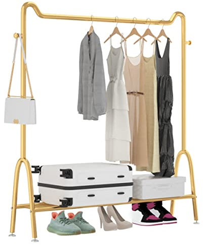 WADRBSW Kleiderständer, multifunktionaler Kleider-Organizer zum Aufhängen von Kleidung, Schuhen und Kartons, Schuhen und Taschen mit 2 Haken/Gold/100 cm to Pursue Happiness
