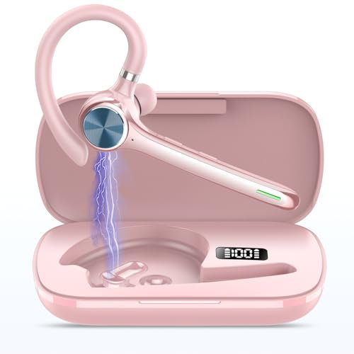 Hoxe Auricolare Bluetooth Singolo con Doppio Microfono V5.3, Auricolari Bluetooth con 100 Ore Di conversazione, Microfono Muto, Microfono Senza Fili leggero e confortevole per Ufficio/Lavoro/Guid