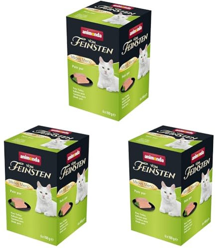 vom Feinsten Mildes Menü Pute Pur(6 x 100g), Katzenfutter nass ohne Getreide und Zucker von animonda, leicht verdauliches Katzenfuttermit Putenfleisch (Packung mit 3)