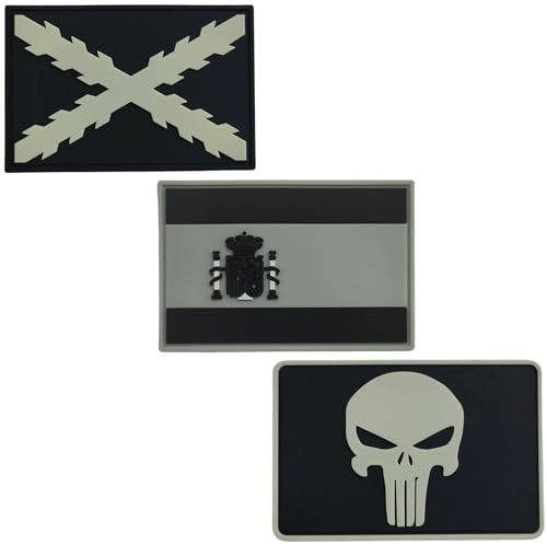 Thulander PACK de 3 Parches Mochila Militar PVC Parche Bandera España Parches Militares Tercios Españoles Punisher Personaliza tu Mochila Tactica Equipo Militar Airsoft