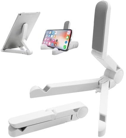 Tablet Stand, Adjustable iPad Stand Foldable Tablets Holder iPad Holder I Pad Stands Tablet Stand for Desk Phone Holder Stands for Smartphones Tablets Kindles - White