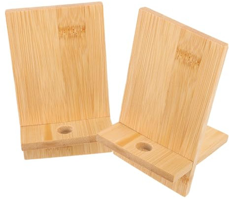 Garneck 2er Set Bambus Handy- Und Tablet-Ständer Stabiler Holz Halter Für Schreibtisch Universell Einsetzbar Mit Ladeöffnung – Ideal Für Home Office Und Freizeit