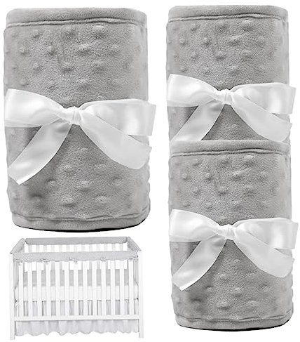 Wedhapy Gitterbettschutz 3-teilig 128 x 18 cm/68 x 18 cm Schutz für Beißschutzgitter sicherer Beißschutz für Standard-Kinderbetten Grau