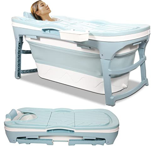 Jaxguom Faltbare Badewanne Erwachsene, 118x62x50 cm Faltbare Badewanne,mit Abdeckung,Seifenkorb,Mobile Badewanne für Garten,kleines Badezimmer,Klappbadewanne Größe:L