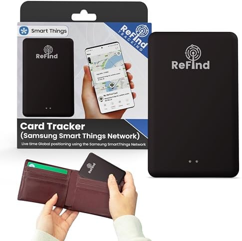 ReFind Card Tracker (nur Samsung) - Schlanker und langlebiger Smart-Tag für Brieftaschen, Taschen, Koffer und Gepäck. Wiederaufladbarer Kartentracker kompatibel mit Samsung SmartThings App