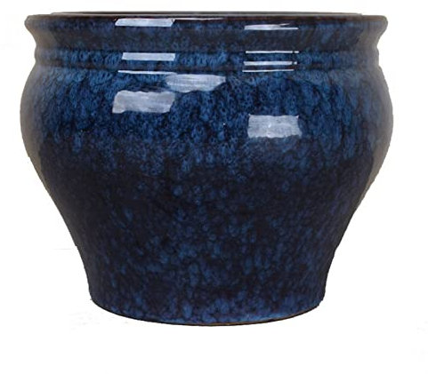Grand pot de fleurs rond en céramique avec trou de drainage pour intérieur/extérieur Bleu 36 cm