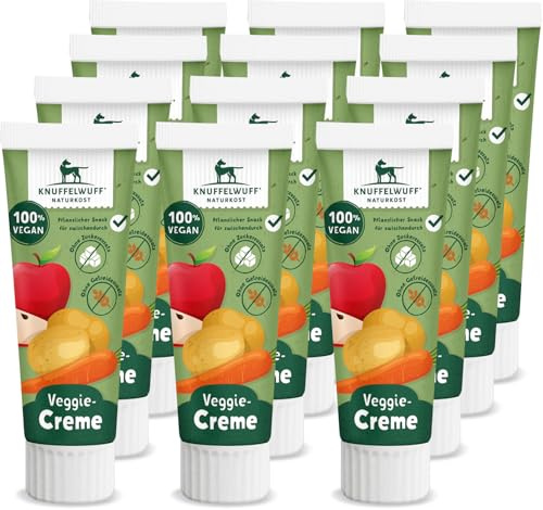 Knuffelwuff Tuben Snack Veggiecreme 12er Pack - 100% Vegan - ohne Konservierungsmittel, ohne Zusatz von Zucker und Getreide - Ideal auch für Welpen - Made in Germany