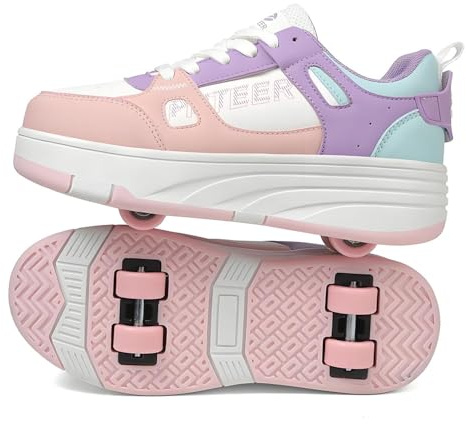 ObaBO Schuhe mit Rollen, Rollschuhe Skateboard Schuhe Kinderschuhe Mit Rollen Skate Shoes Rollen Schuhe Sportschuhe Laufschuhe Sneakers Mit Rollen für mädchen Und Damen,Pink-36EU