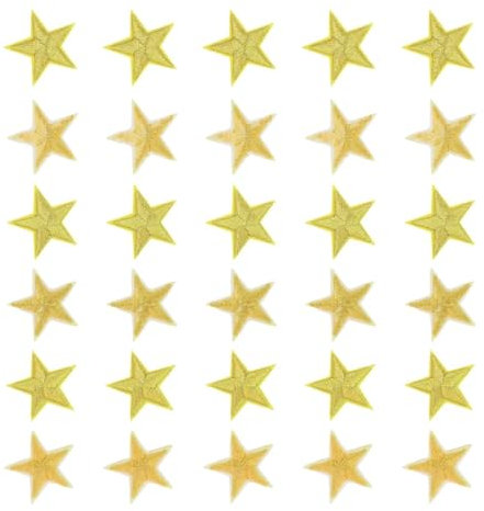 30PCS Gold Star Iron on Patches, Sew on Star Embroidered Applique Patches (1 Inch) for Clothing Repair and Embellishment, Ideal for Jackets, Hats, Backpacks, Jeans, and Creative DIY Projects