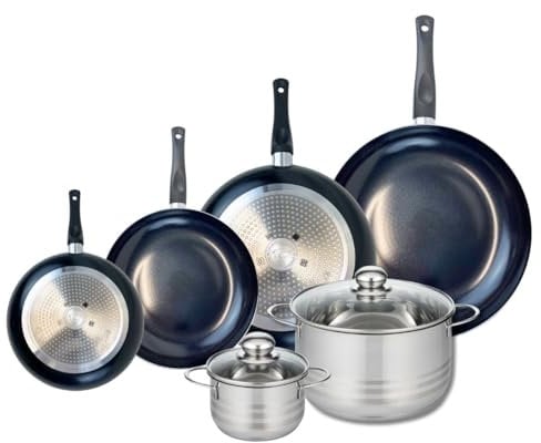 ELO 9753850 Kochgeschirr-Set, 6-teilig, 4-teiliges Kochgeschirr-Set 20, 24, 28, 32 cm und 2 Kochtöpfe 14 und 24 cm Elo Prima Brillant, Edelstahl, Induktion