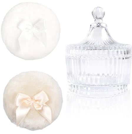 Bliceon Body Powder Puff Container with Powder Puff, Women's Bath Powders Puffs, 2 Small Powders Puffs for Makeup and Skin Care, Storage Container