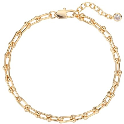 Jenosy Armband für Frauen 18K Vergoldet Zierliche Kette Einfacher Schmuck Niedlich Handgemacht Minimalistisch für Si