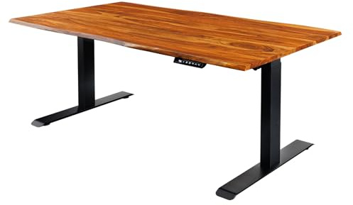 Riess Ambiente Schreibtisch Mammut - 140cm - braun - Sheeshamholz | Handgefertigtes Unikat, Metallgestell, stabiles Gestell, Baumkante, höhenverstellbar