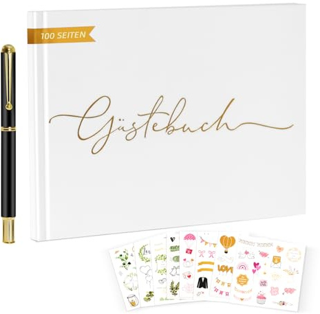Omtofo Gästebuch Hochzeit, 100 Seiten Hochzeitsgästebuch, Hochwertiges Hochzeitsbuch, Hochzeitsalbum für Erinnerungen, Edle Gold Prägung, Ideal Für Hochzeiten, Jubiläen, Geburtstage,19 * 24 cm (Weiß)