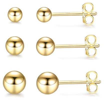 Kamise Damen Ohrstecker Silber, 3 Paare 925 Sterling Silber Ball Ohrstecker Ohrringe Set, Unisex Klein Schlafen Knorpel Ohrstecker, 3 Farben in Silber/Gold/Rose Gold, Ohrringe Größe in 3, 4, 5mm